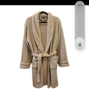 Cozy Chunky Cream Knit Shawl-Collar Robe with Belt One Size Fits Most